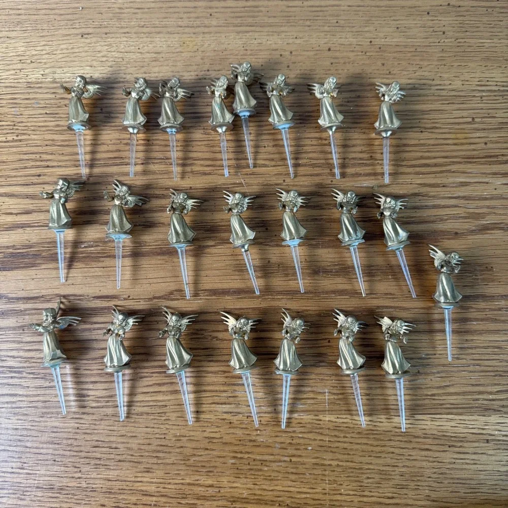 Set of 23 Vintage Gold Tone Angel Christmas Pick‎ Ornaments 1.5 inch